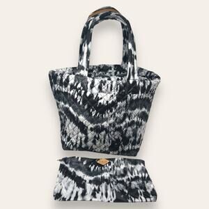 MZ Wallace Metro Tote in Wave Tie Dye Black Gray White Zipper Quilted Bag